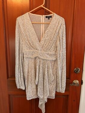 Silver Sequin V-Neck Dress